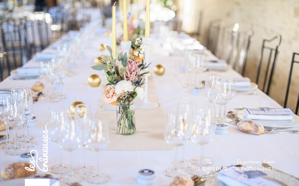 Décoration champêtre - Table mariage - Manoir de Chivré - Mariage Normandie - Les crâneuses