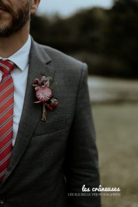 Boutonnière marié - Rouge - Orange - Rose