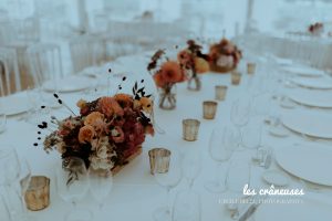 Centre de table mariage - Chic - Epuré - Coloré - Décoration - Photophore doré